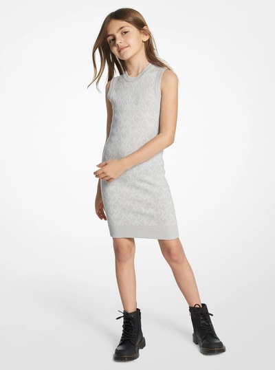 Metallic Logo Knit Tank Dress in PALE GREY | Michael Kors