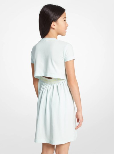 Stretch Cotton Logo T-Shirt Dress in AQUA | Michael Kors