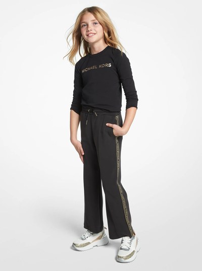 Metallic Logo Tape Stretch Jersey Track Pants