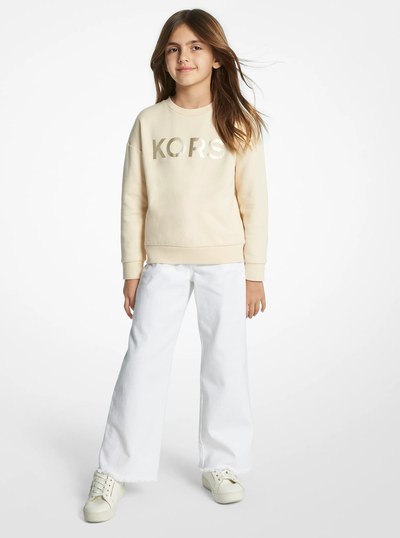 Metallic Logo Cotton Sweatshirt in IVORY | Michael Kors