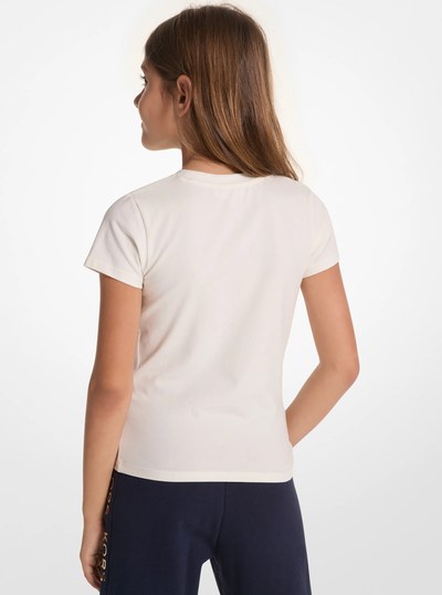 Logo Stretch Cotton T-Shirt in OFF WHITE | Michael Kors