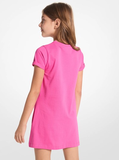 Embellished Logo Cotton Dress in FUSCHIA | Michael Kors