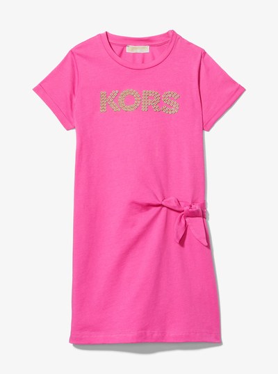 Embellished Logo Cotton Dress in FUSCHIA | Michael Kors