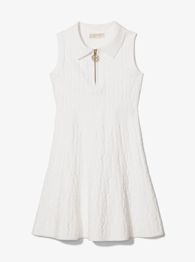 KORS Stretch Knit Zip-Up Polo Dress in OFF WHITE | Michael Kors