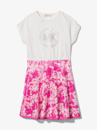 Sequined Logo Palm T-Shirt Dress in FUSCHIA | Michael Kors