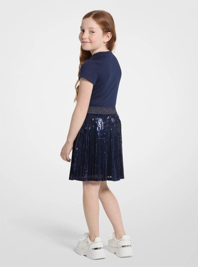 Sequined Logo Metallic T-Shirt Dress in NAVY | Michael Kors