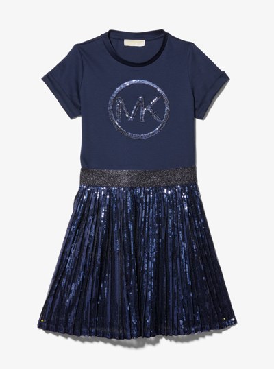 Sequined Logo Metallic T-Shirt Dress in NAVY | Michael Kors