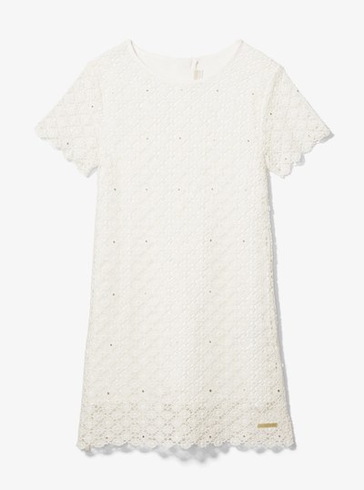 Sequined Cotton Lace Dress in OFF WHITE | Michael Kors