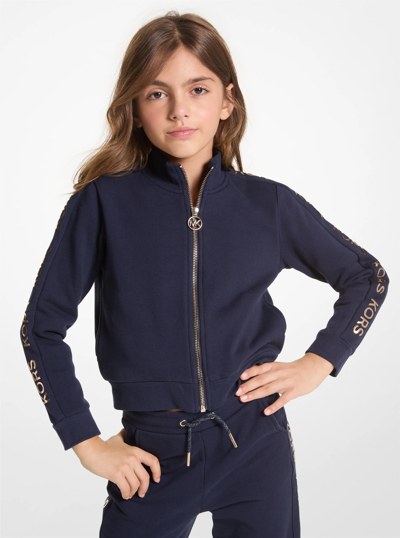 Logo Tape Cotton Fleece Track Jacket in NAVY | Michael Kors
