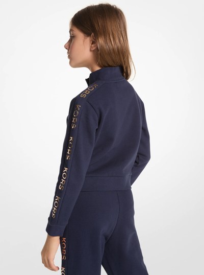 Logo Tape Cotton Fleece Track Jacket in NAVY | Michael Kors