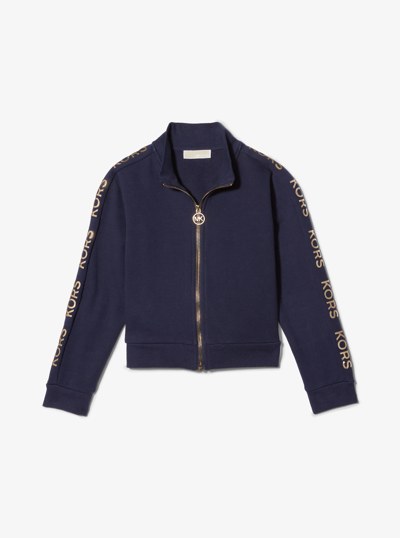 Logo Tape Cotton Fleece Track Jacket in NAVY | Michael Kors