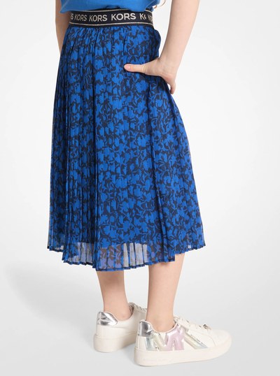 Floral Pleated Midi Skirt in BLUE | Michael Kors