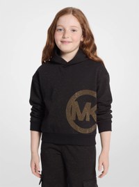 Studded Logo Metallic Knit Hoodie