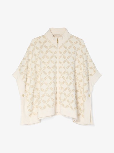 Empire Diamond Textured Knit Zip-Up Cape in CREAM | Michael Kors