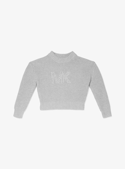 Embellished Logo Cotton Blend Sweater in GREY | Michael Kors