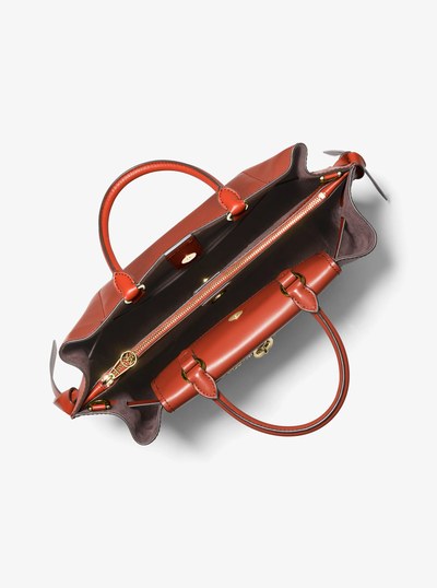 Hamilton Legacy Large Leather Belted Satchel in DEEP ORANGE | Michael Kors