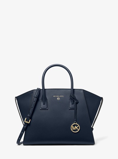 Avril Large Leather Top-Zip Satchel in NAVY | Michael Kors