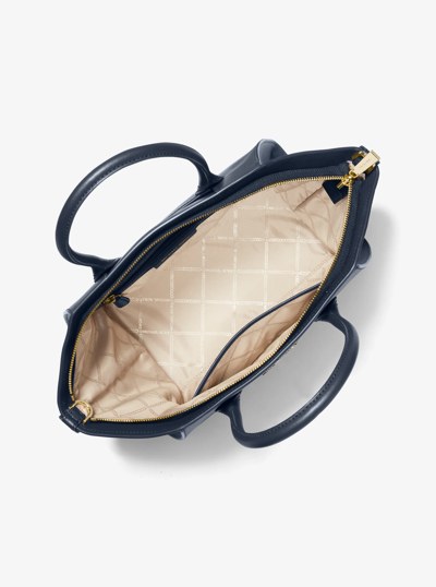 Avril Large Leather Top-Zip Satchel in NAVY | Michael Kors