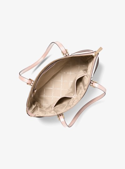 Jet Set Large Crossgrain Leather Top-Zip Tote Bag in SOFT PINK | Michael Kors