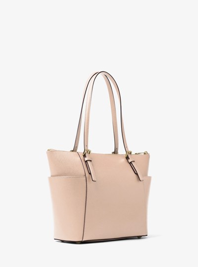 Jet Set Large Crossgrain Leather Top-Zip Tote Bag in SOFT PINK | Michael Kors