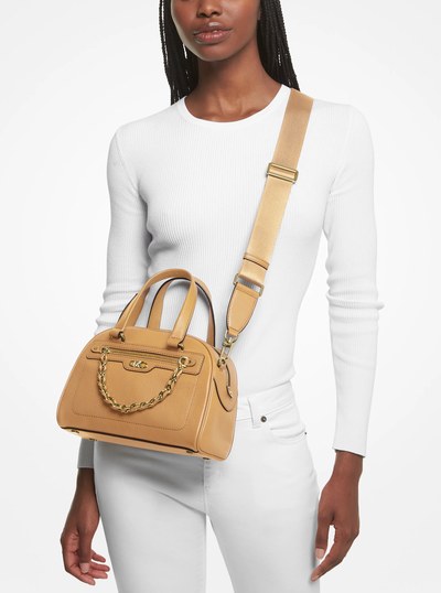 Williamsburg Small Pebbled Leather Satchel in CAMEL | Michael Kors