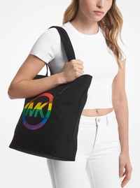 Bolso tote PRIDE de algod&oacute;n con logotipo de arco&iacute;ris