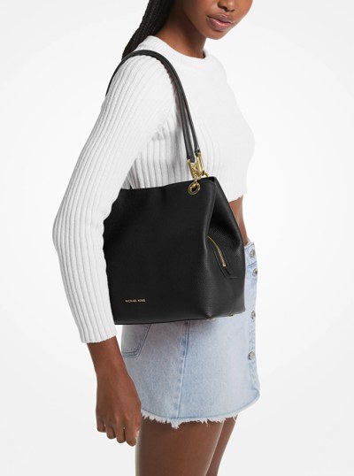 Kensington Large Pebbled Leather Tote Bag in BLACK | Michael Kors