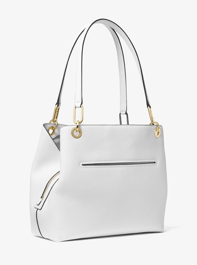Kensington Large Pebbled Leather Tote Bag in OPTIC WHITE | Michael Kors