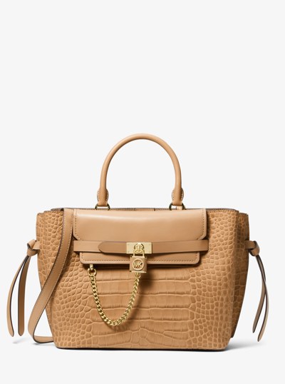 Hamilton Legacy Large Crocodile Embossed Leather Belted Satchel in CAMEL | Michael Kors