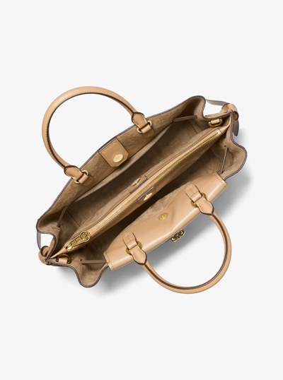 Hamilton Legacy Large Crocodile Embossed Leather Belted Satchel in CAMEL | Michael Kors