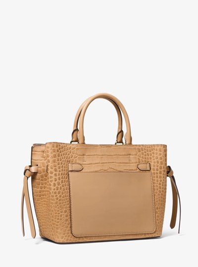 Hamilton Legacy Large Crocodile Embossed Leather Belted Satchel in CAMEL | Michael Kors