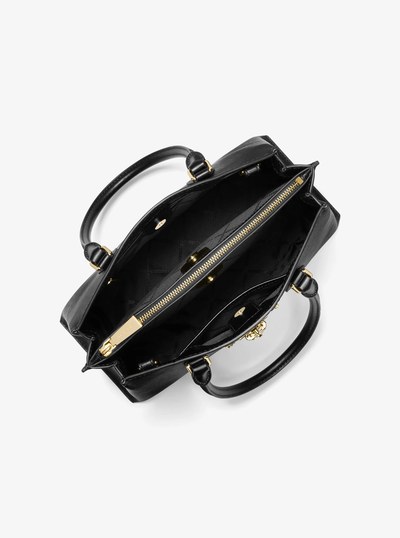 Ruby Medium Studded Leather and Leopard Print Calf Hair Satchel