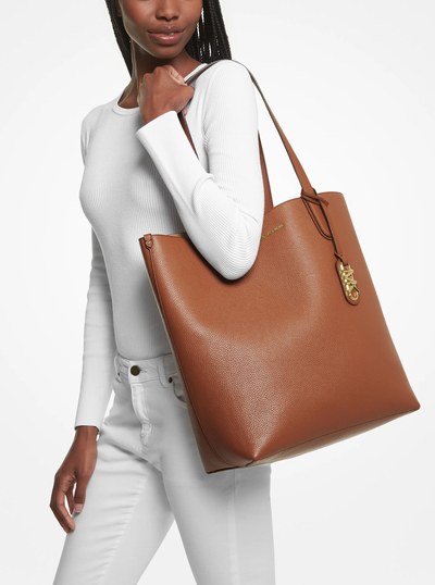 Eliza Extra-Large Pebbled Leather Reversible Tote Bag in LUGGAGE | Michael Kors