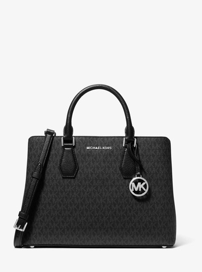 Camille Large Logo Satchel in BLACK | Michael Kors