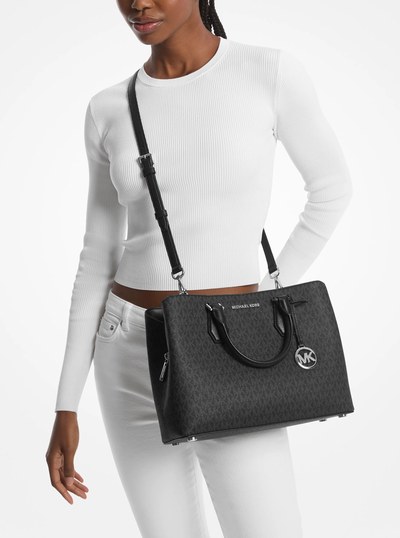 Camille Large Logo Satchel in BLACK | Michael Kors