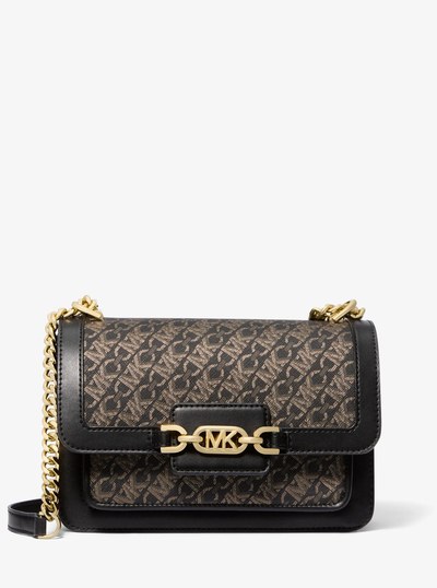 Heather Large Metallic Empire Signature Logo Shoulder Bag