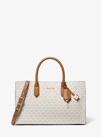 Scarlett Medium Signature Logo Satchel in VANILLA/ACORN | Michael Kors