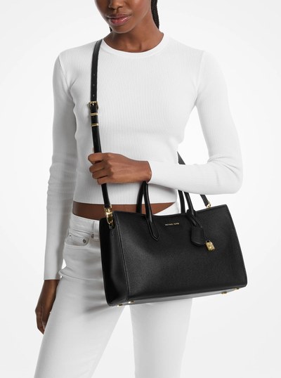Scarlett Medium Leather Satchel in BLACK | Michael Kors