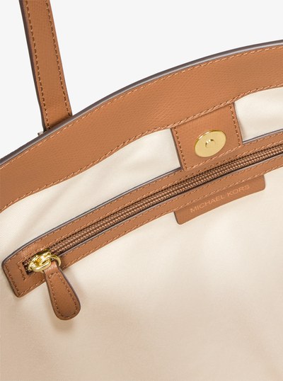 Taryn Large Signature Logo and Leather Tote Bag in BRN/ACORN | Michael Kors