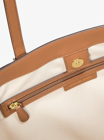 Taryn Large Signature Logo and Leather Tote Bag in VANILLA/ACORN | Michael Kors
