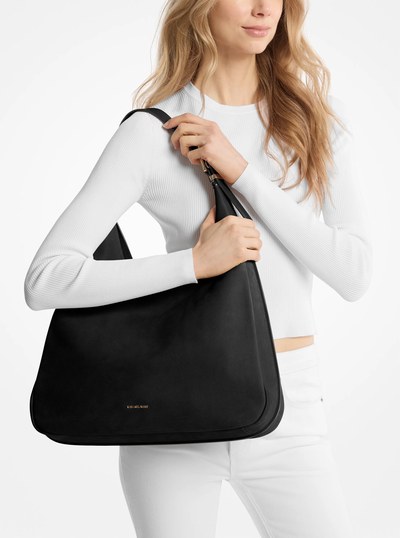 Nolita Large Nubuck Hobo Shoulder Bag in BLACK | Michael Kors