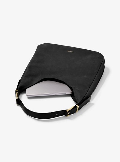 Nolita Large Nubuck Hobo Shoulder Bag in BLACK | Michael Kors