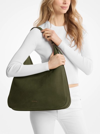 Nolita Large Nubuck Hobo Shoulder Bag in IVY | Michael Kors