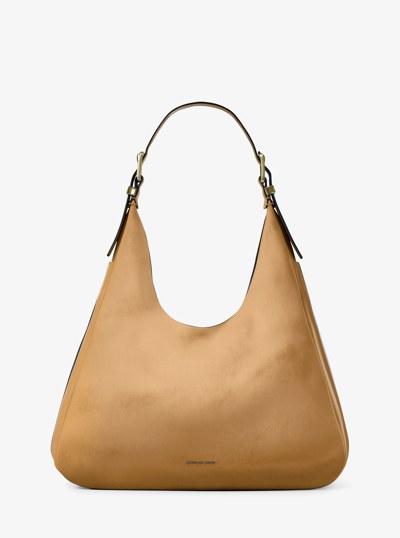 Nolita Large Nubuck Hobo Shoulder Bag in BURNT KHAKI | Michael Kors