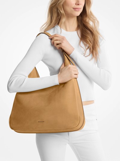 Nolita Large Nubuck Hobo Shoulder Bag in BURNT KHAKI | Michael Kors