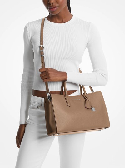 Scarlett Medium Leather Satchel in DRIFTWOOD | Michael Kors