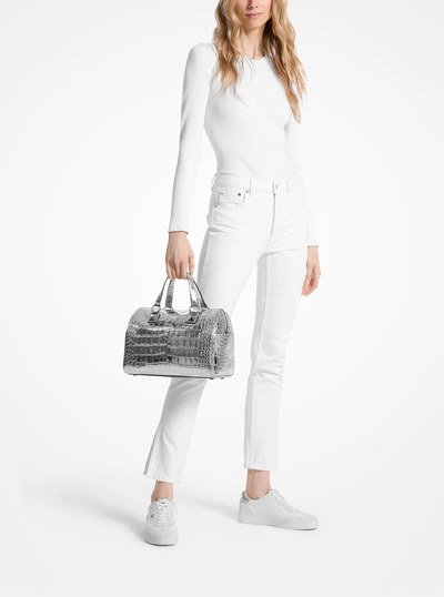 Grayson Medium Metallic Crocodile Embossed Leather Satchel