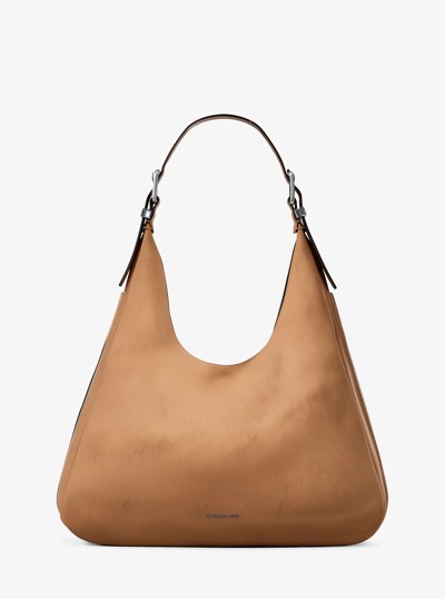 Nolita Large Nubuck Hobo Shoulder Bag in PEANUT | Michael Kors