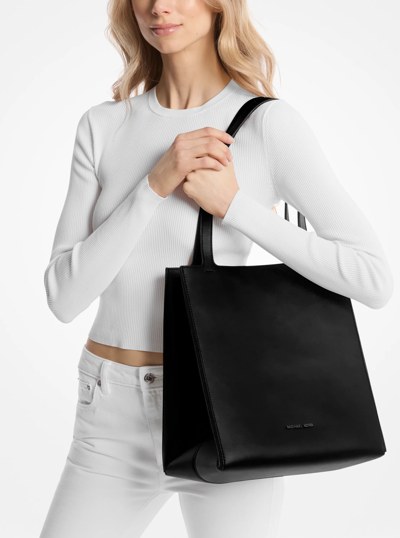 Jordi Large Leather Tote Bag in BLACK | Michael Kors