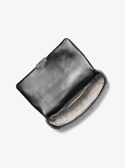 Tribeca Large Metallic Quilted Leather Shoulder Bag in GUNMETAL | Michael Kors